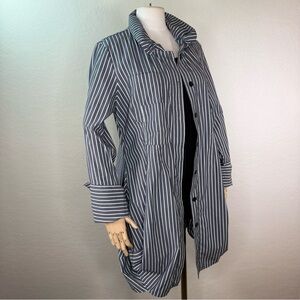 Comfy USA Striped Button Down Lagenlook Ruffled Shirt Tunic Blouse MEDIUM